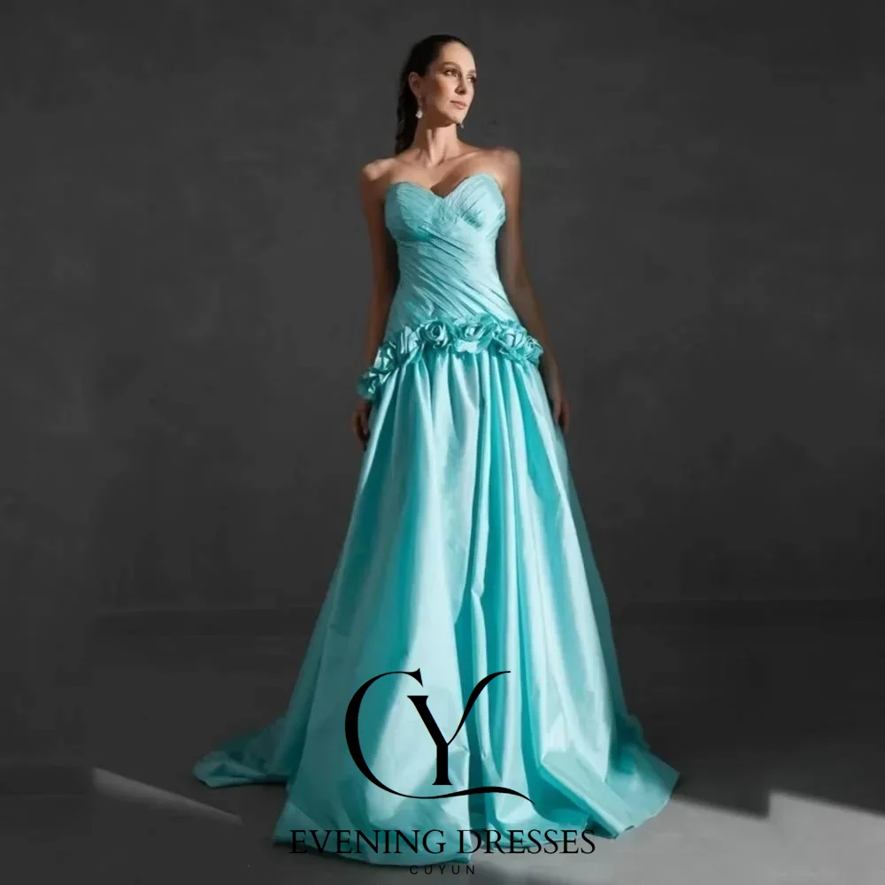 فساتين حفلات فاخرة للسيدات من CUYUN فساتين سهرة مصنوعة يدويًا على شكل قلب مخصصة للحفلات على شكل حرف A مناسبة رسمية