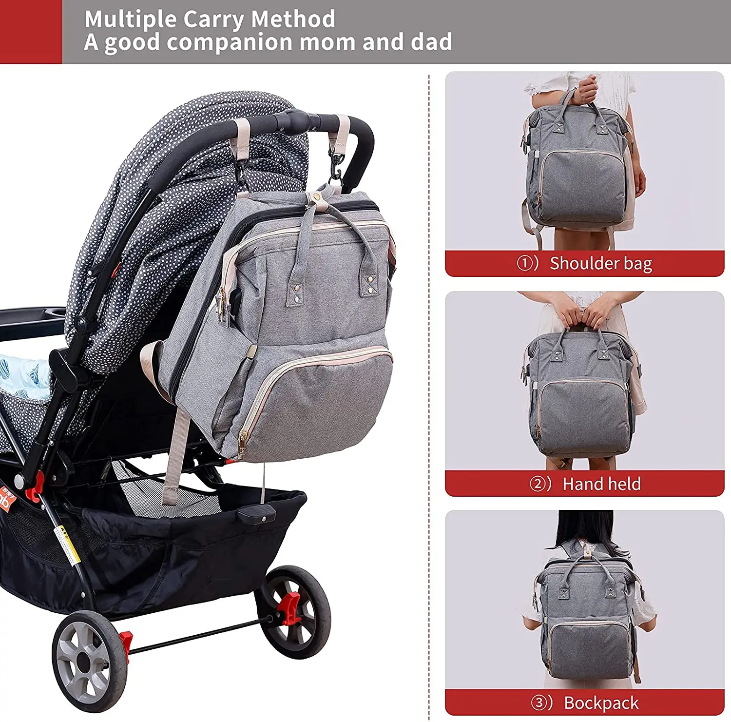 Baby Nappy Bag Mummy Large Capacity Stroller Bags Multi Waterproof Outdoor Travel Diaper Backpack Baby Care Women Nursing Bag