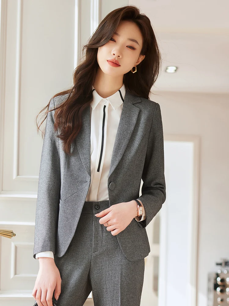 Gray Suit Jacket Women's Spring 2026 New Style Elegant Teacher Professional Formal Workwear Set Women's Ensemble