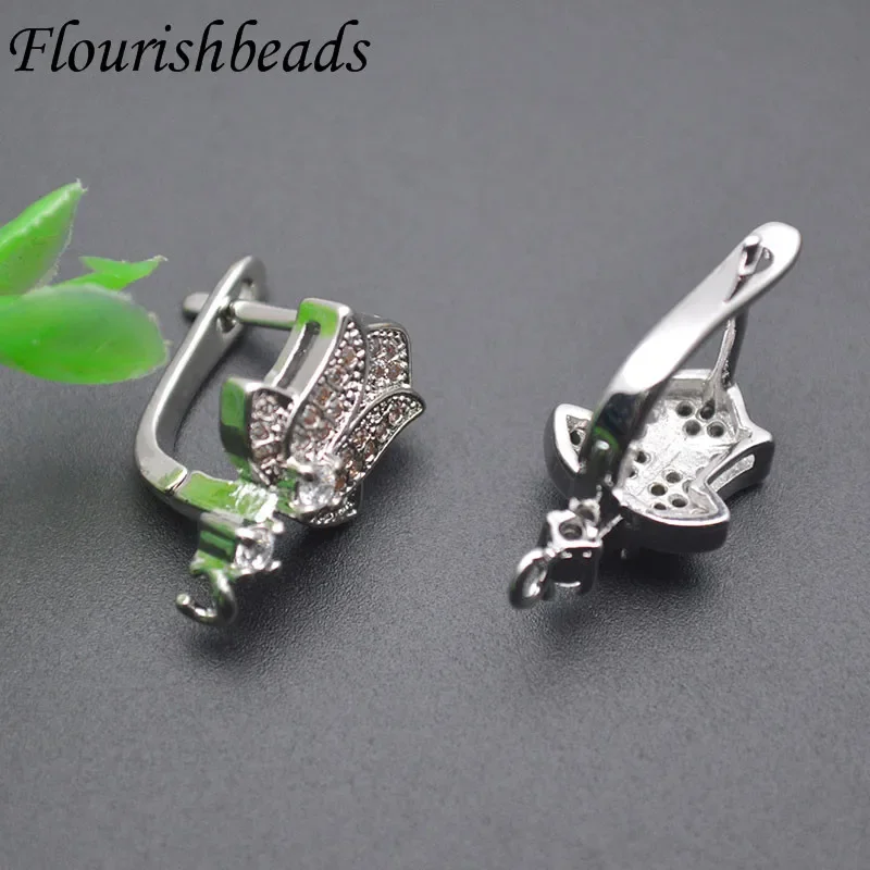 Imagem -06 - Ródio Cor Flor e Tulipas Brinco Ganchos Pavimentada cz Beads Shvenzy Fecho Descobertas Jóias Suprimentos Faça Você Mesmo Acessórios