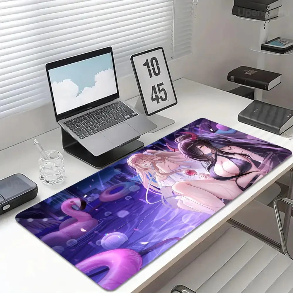 400x900mm Extra Großes Mauspad mit Lila Augen und Niedlichem Mädchen-Motiv, 4mm Dick, Rutschfeste Gummi-Gaming-Matte für Laptop, PC und Büro
