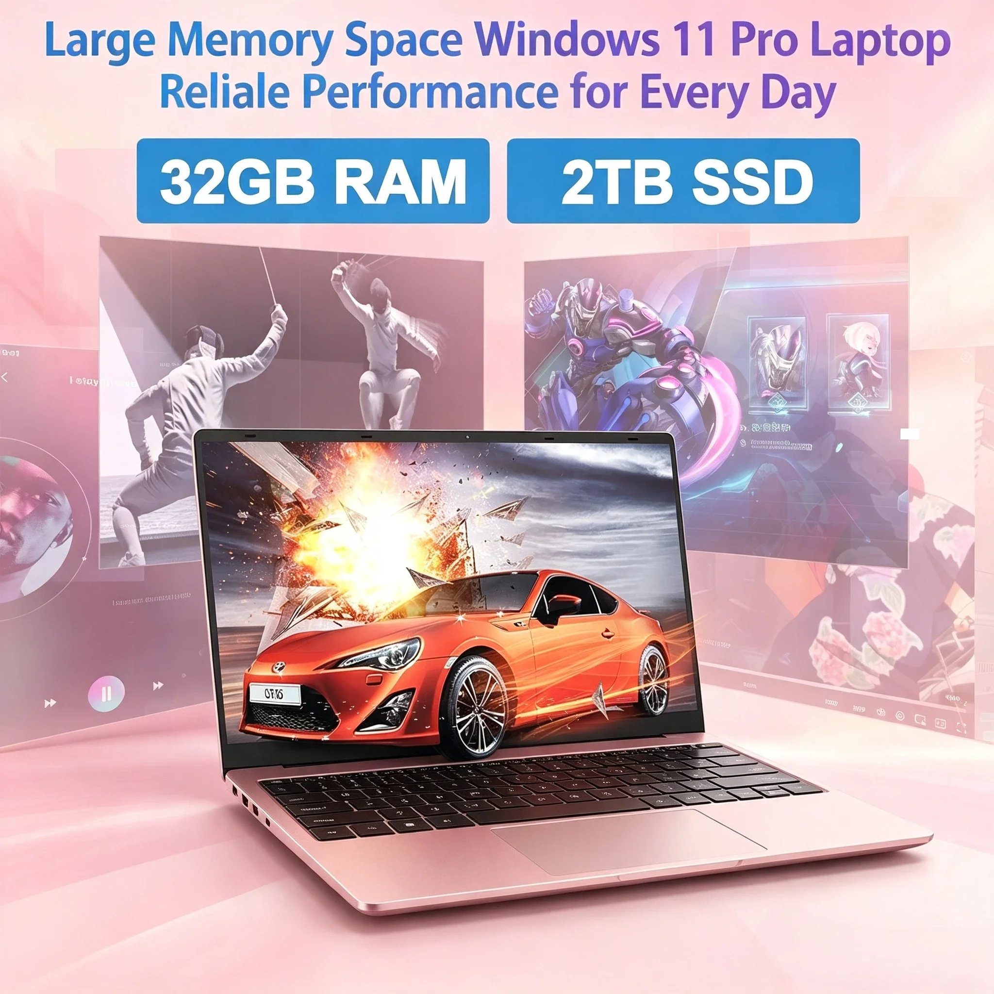 Large-Screen 15.6Inch Laptop 32GB RAM 2TB SSD Intel 6500Y Office WindowsNotebook 5000mAh Gamer PC with Backlit Fingerprint