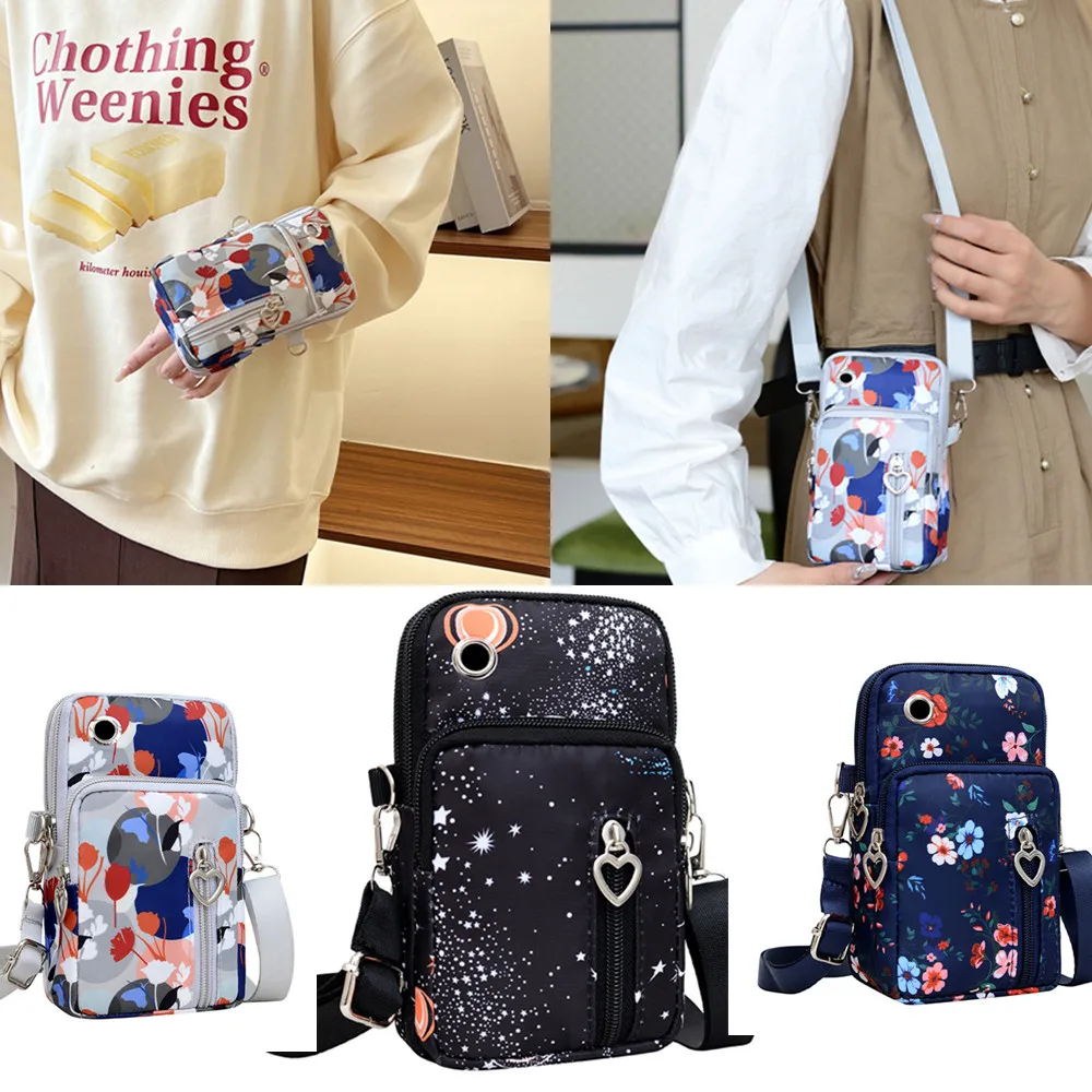 Fashion Printed Mobile Phone Bag Large Capacity Men Unisex One Shoulder Crossbody Bag Arm Bag Wallet Multi compartment Zipper