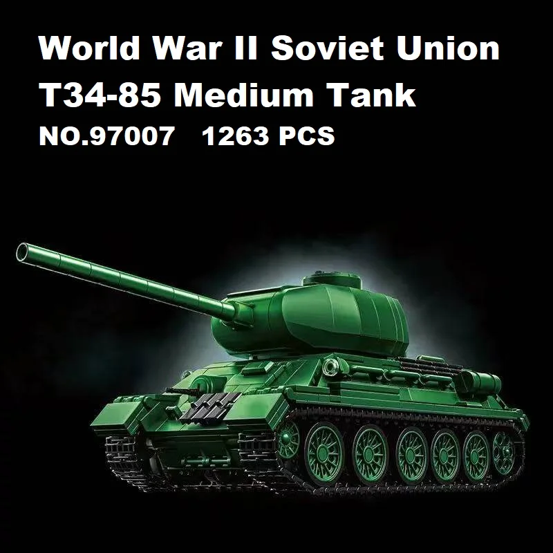 

Конструктор «Советский средний танк Т-34-85 времен Второй мировой войны», 1263 детали, модель №97007, историческая военная развивающая игрушка