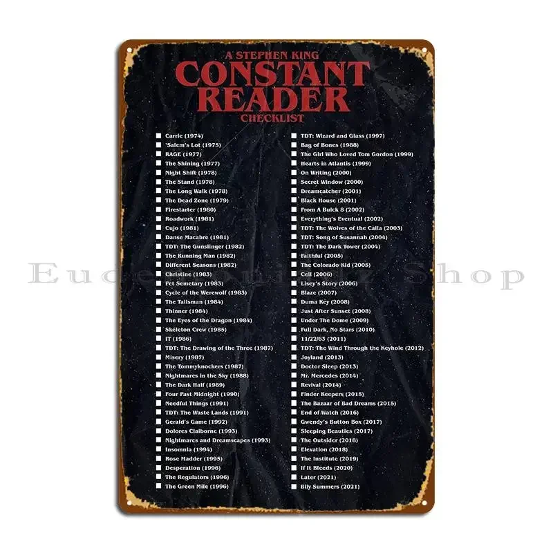 Stephen King Constant Reader Checklist Print Metal Plaque Poster Bar Cinema Customize Home Pub Tin Sign Poster