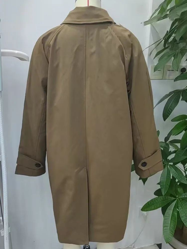 HH Elegant Woman Fashion Street Style Loose Chic Coat Autumn Women Lapel Single-Breasted Side Pocket Design Casual Overcoat