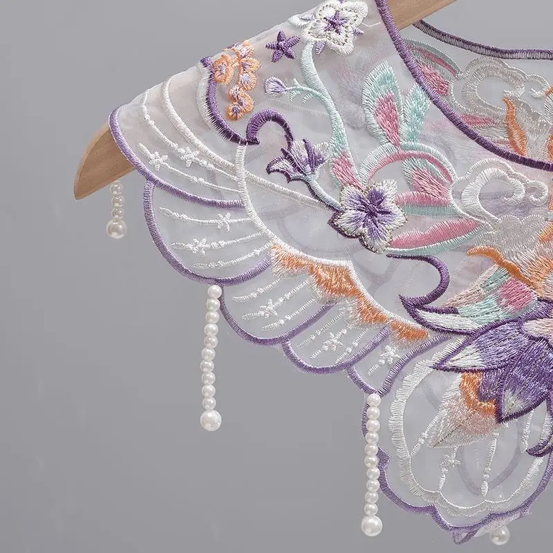 Ming Dynasty Hanfu Collar Shawl Women Heavy Industry Purple Butterfly Embroidered Horse Face Skirt Accessories Cloud Shoulder