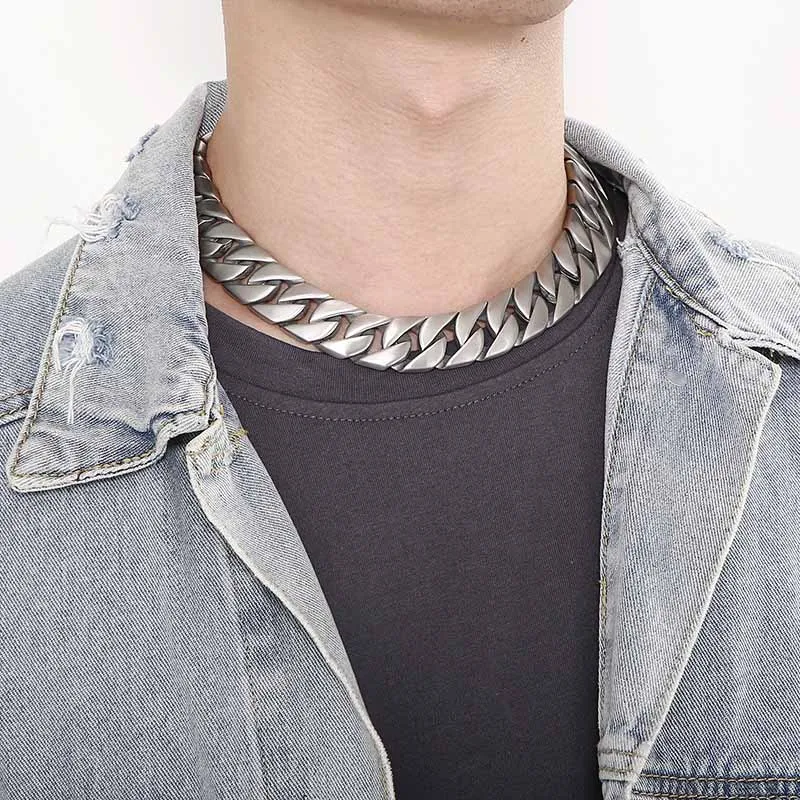 Stainless Steel 20mm 24mm 31mm Super Thick Bone Clasp Jewelry Men Flat Curb Cuban Chain Necklaces Hip hop Exaggerated Boy Collar