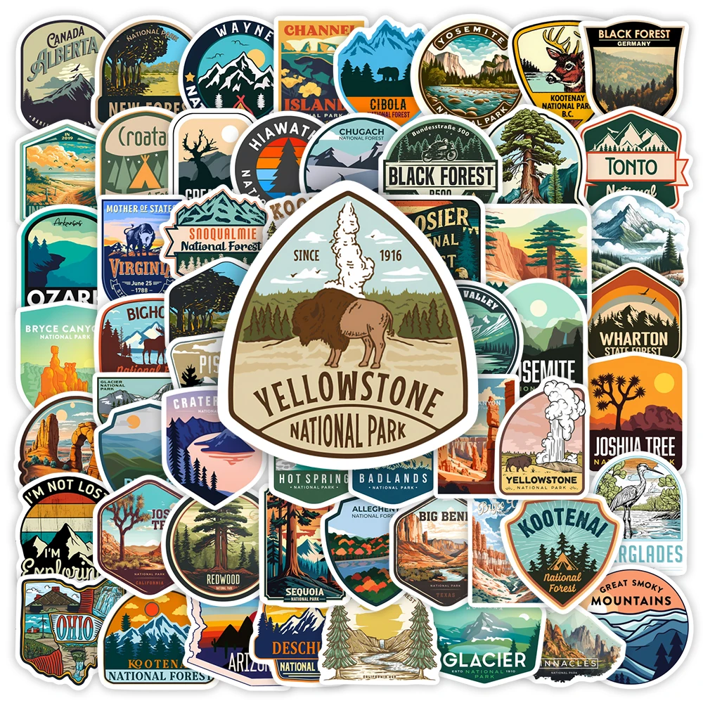ملصقات شعار الغابة الوطنية المشي لمسافات طويلة في الهواء الطلق مغامرة لتقوم بها بنفسك دمى هدايا ملصق سجل القصاصات الهاتف زجاجات الأمتعة الزخرفية مقاوم للماء