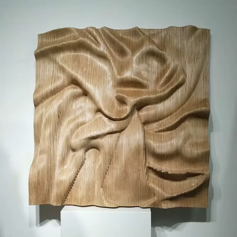 Custom Size Large Square Solid Wood 3D Wavy Wall Art Engraved 3D Parametric Home Decoration Square Wavy Wall Hanging