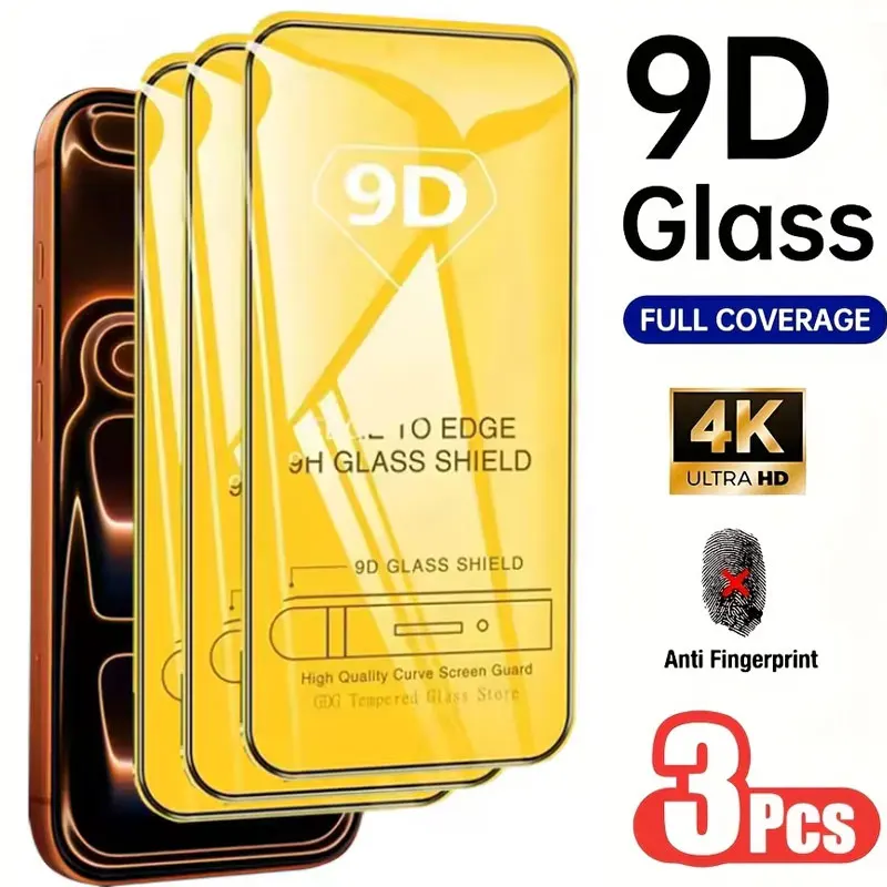 3er-Pack 9D Panzerglas für iPhone 17 Pro Max Air 15 14 13 12 11 16 Pro Max Plus 16e – Vollflächige 9H Glas-Displayschutzfolien