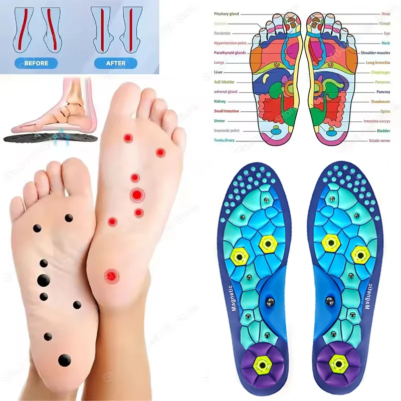 1 زوج العلاج بالابر العلاج المغناطيسي النعال التخسيس تنفس احذية الجري وسادة قدم الرعاية الصحية قوس دعم الرياضة النعال