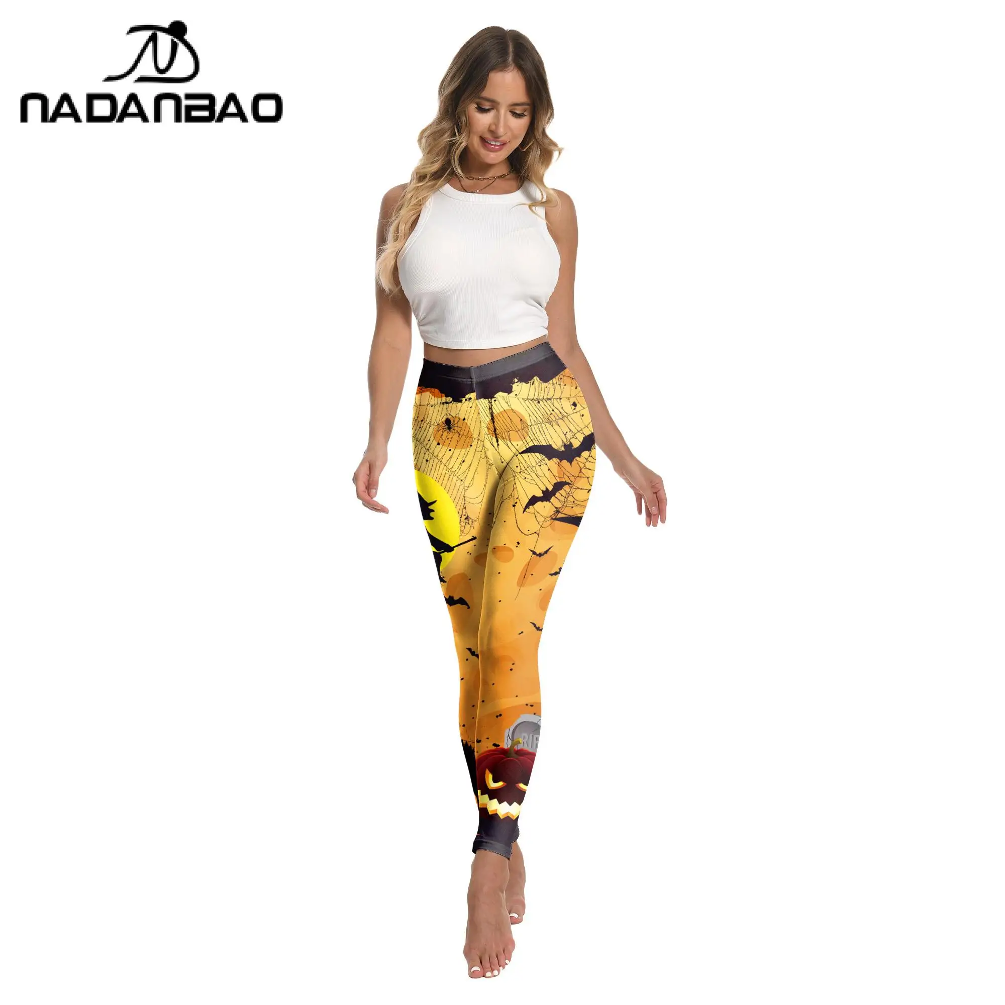 Nadanbao-mallas push Up con estampado 3D para mujer, Leggings sexys de cintura alta, estilo oscuro nocturno, ideal para Halloween y Carnaval, novedad de verano