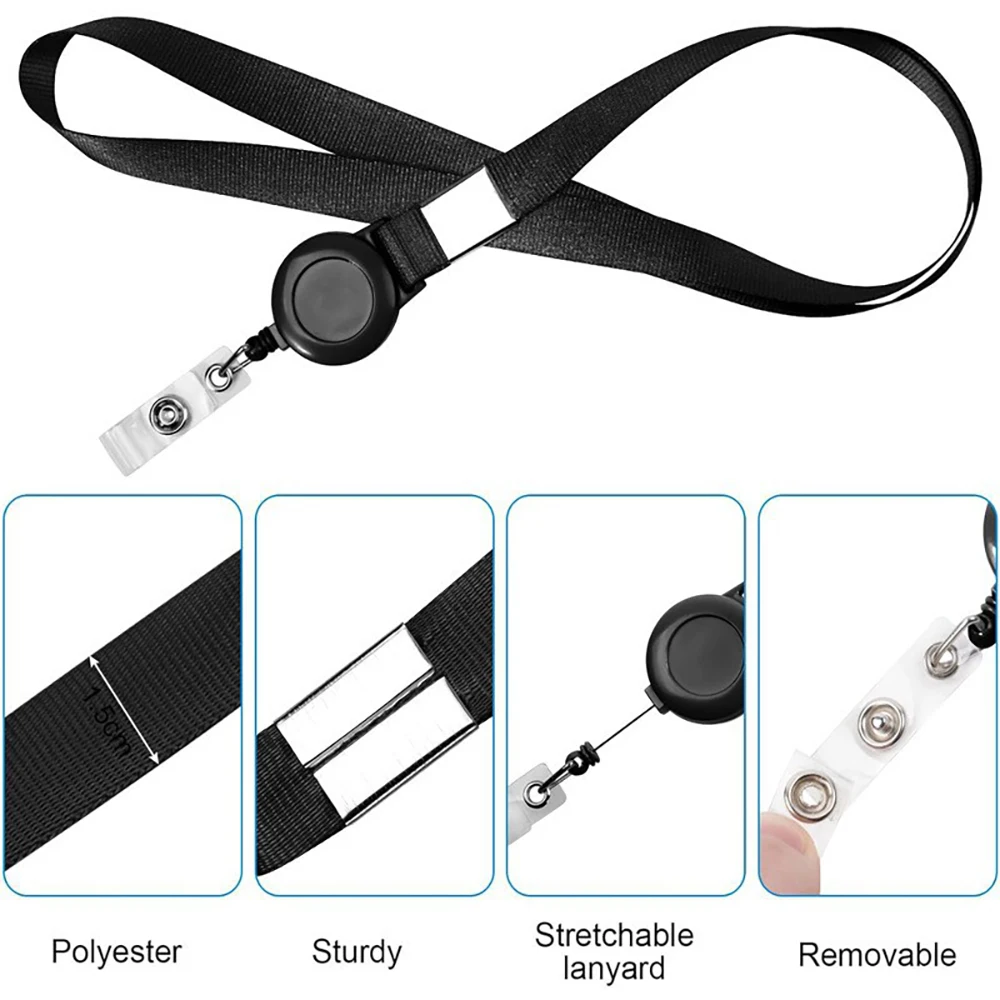 Alles-in-één PU-badgehouderset: intrekbare haspelclip, afneembaar koord voor sleutelkaarten, personeels-ID's en kantoortoegangspanden