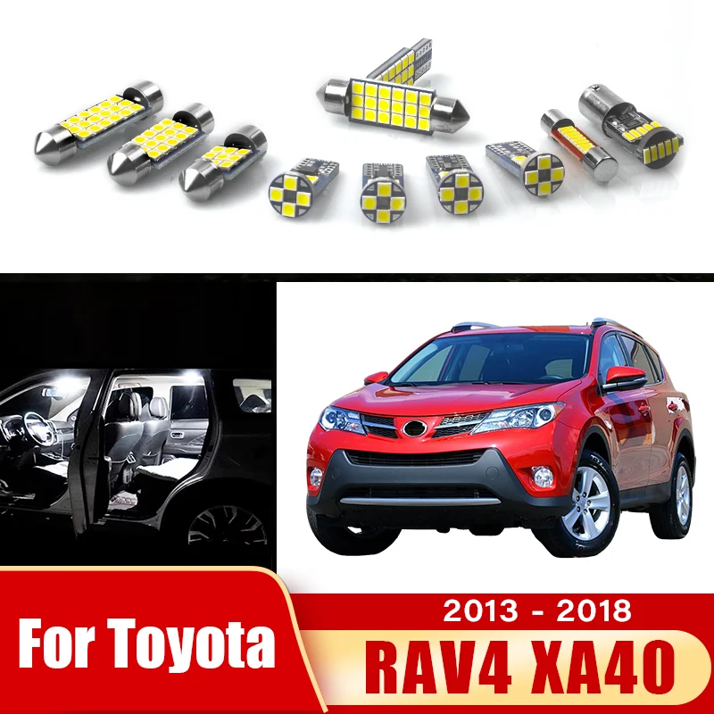 

Светодиодные лампы для Toyota RAV4 XA40 2013-2018, комплект из 10 шт., для внутреннего освещения, лампы для чтения, зеркала, аксессуары