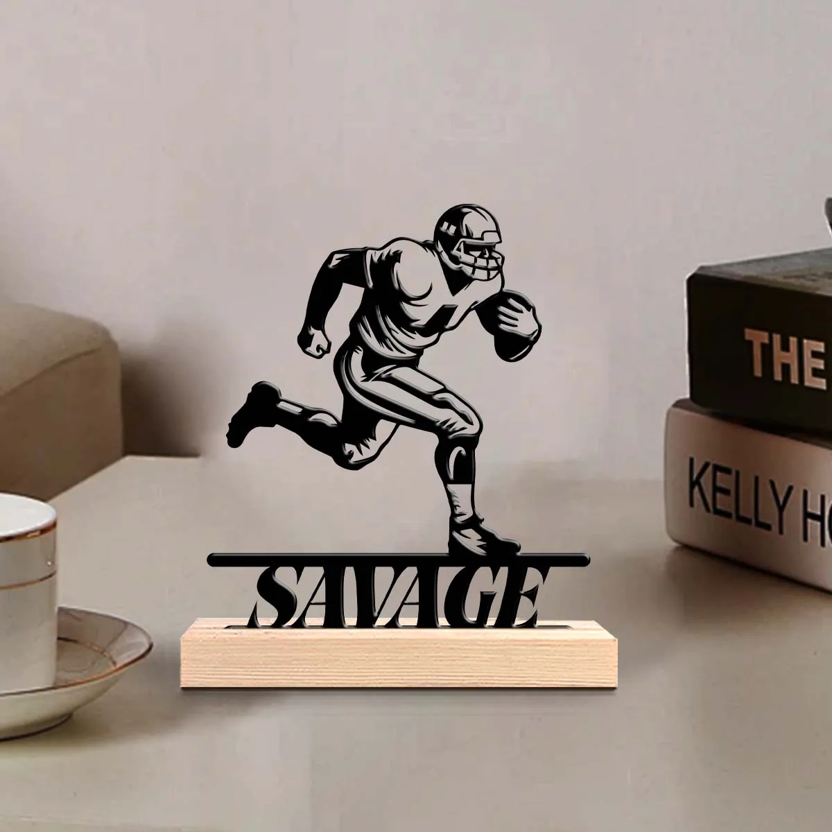 1pc Interesting Metal Desktop Decoration Customizable Content Equipped with A Wooden Base Desktop Decorations,Office Decorations