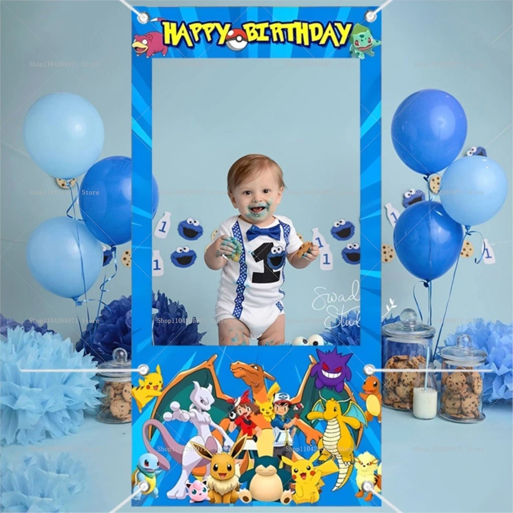 Pokemon Pikachu Fotobox-Rahmen Requisiten Kindergeburtstag Party Fotohintergrund Requisiten Babyparty Wanddekoration Banner Jungen Geschenk