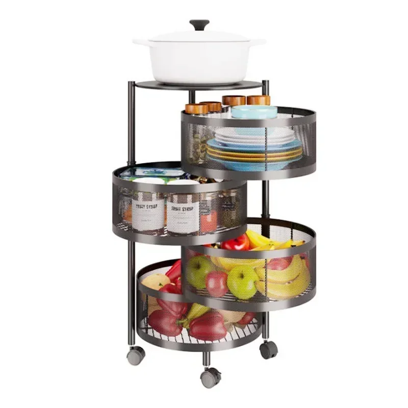 

Kitchen Holders Shelving Multi-Functional Fruits Rotating Storage Rack Basket Floor Multi-Layer Vegetable Basket Round