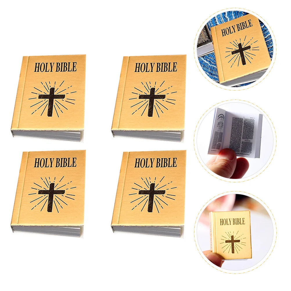 4pcs Miniatures Bible Book Kids Toys House Decor Golden Paper Mini House Accessories Realistic Shape Safe Material