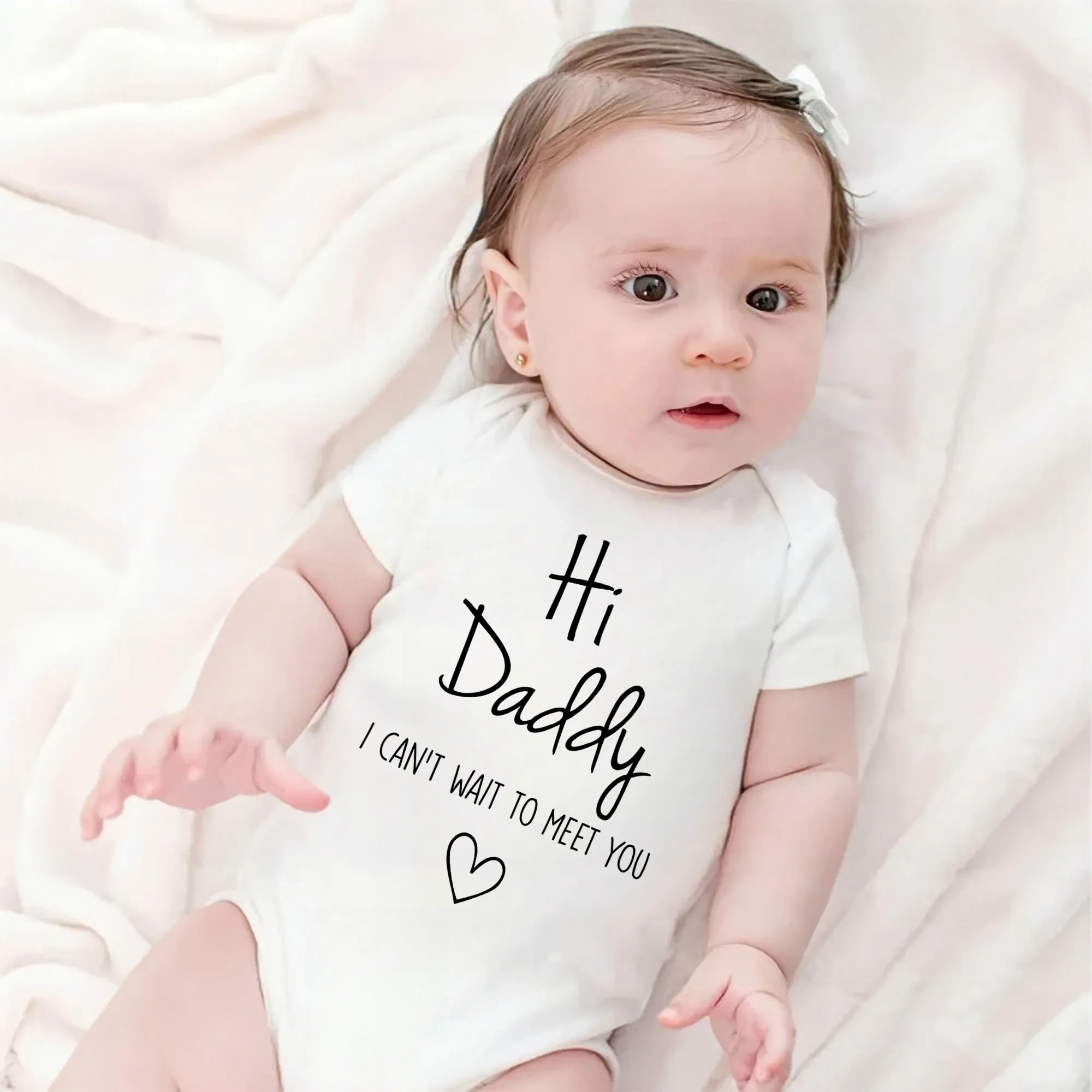 

Pregnancy Reveals Hello Daddy I Can't Wait to Meet You Newborn Baby Girl Boy Bodysuit Cotton Newborn Short Sleeve Romper Clothes