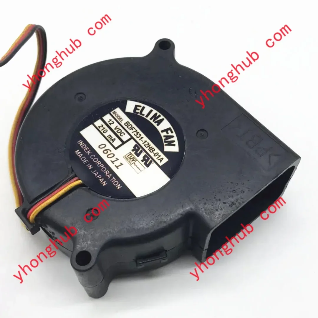 ELINA FAN BDF7531-12HB-01A DC 12V 0.21A 3-Wire 75x75x30mm Server Cooling Fan