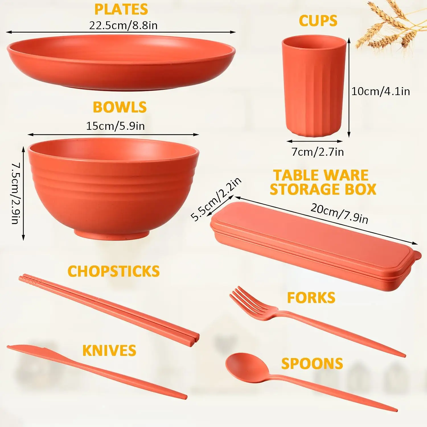 56 Pieces Wheat Straw Dinnerware Set Unbreakable Plastic Plate and Bowl Dishes for Kids Travel Picnic Camping Colorful Dinner
