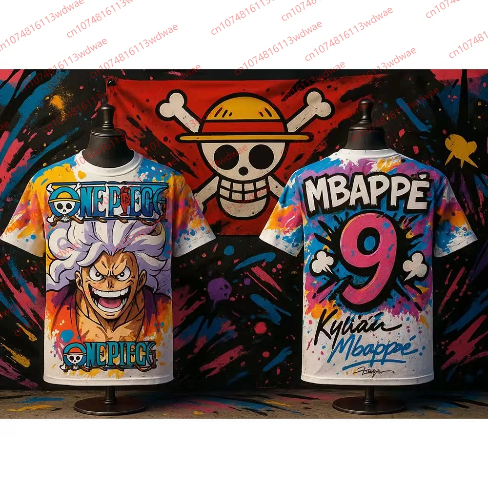 

One Piece Luffy Nika Mbappé 9 Jersey Graffiti T-Shirt Tee Loose 5th Gear Luffy Streetwear Tee Fit Football Jersey Kid Kit