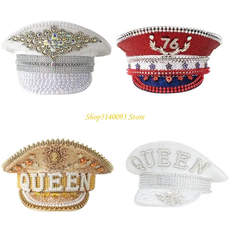 

Dxae блестящая шляпа невесты Sparkly Captain Hat Pearls стразы