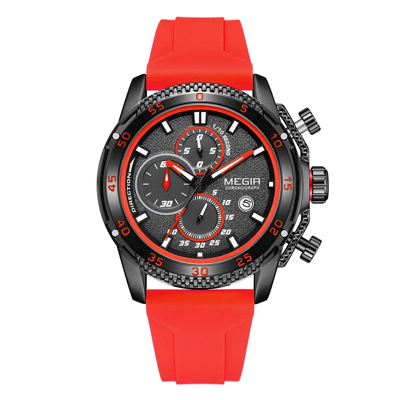 Multifunction Three Eye Quartz Watch for Men with Chronograph Luminous Calendar and Silicone Strap Pin Buckle