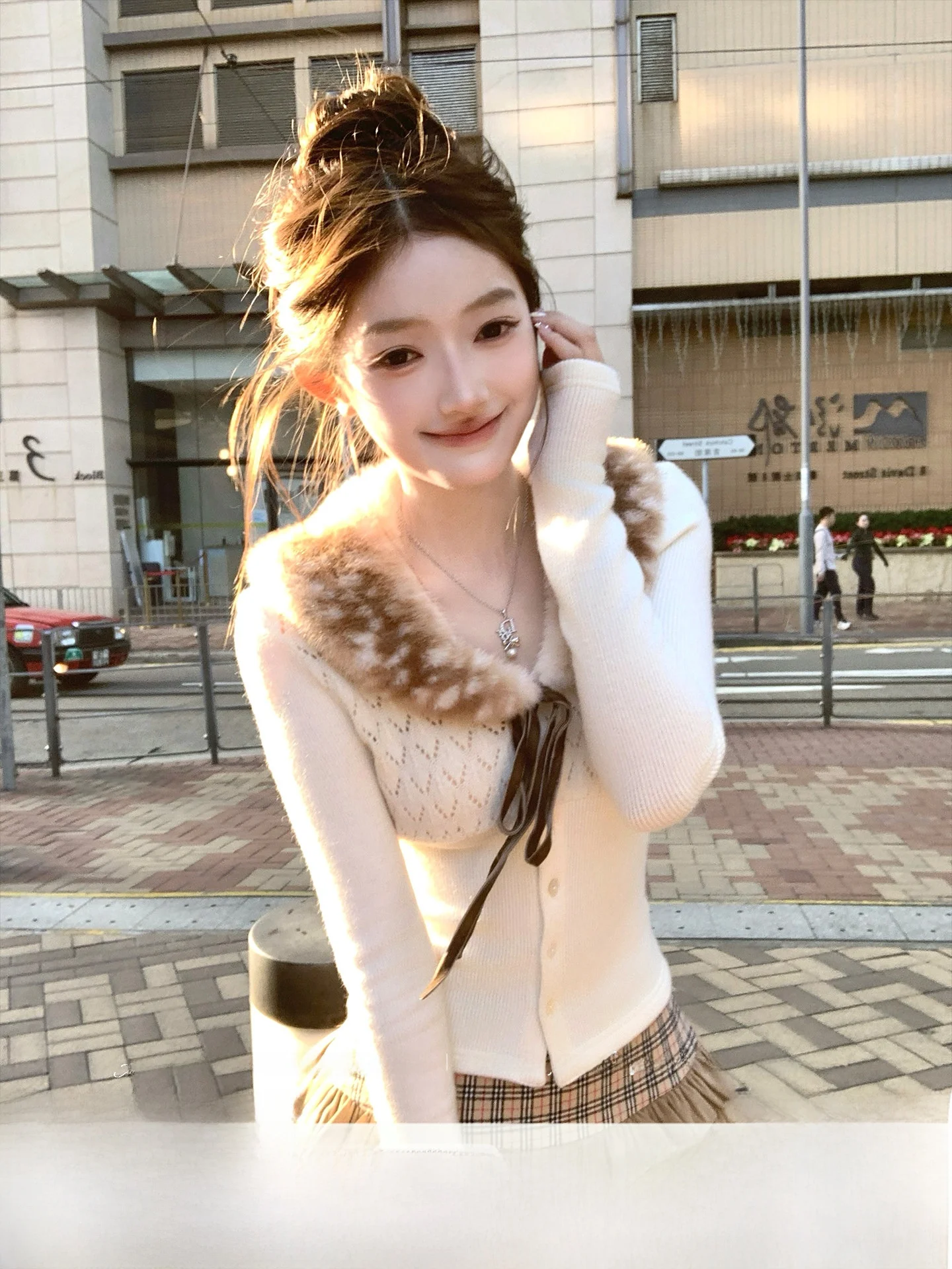 

Acaine Women's Knitted Long Sve Crew Ne Sweater Winter Inner Wear Faux Fur Collar Slimming Top Ele Sle Lace Detail