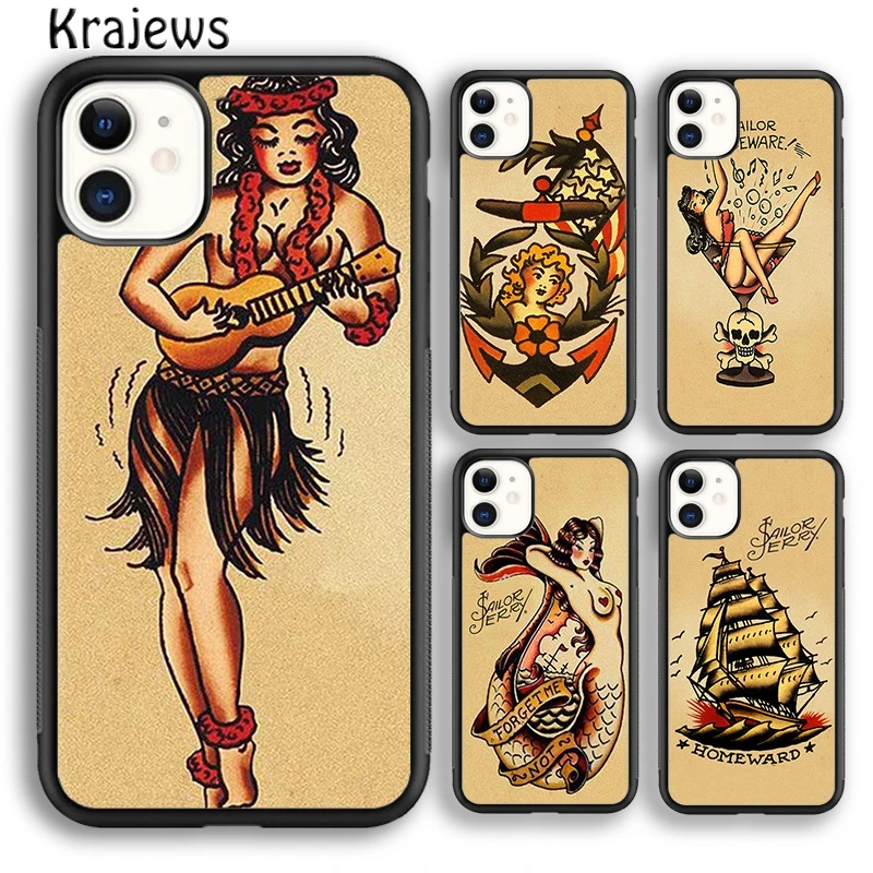 Krajews Sailor Jerry Tatoo Mermaid Soft Phone Case Cover For iPhone 16 15 SE2020 14 6 7 8 plus 11 12 13 pro max coque Fundas