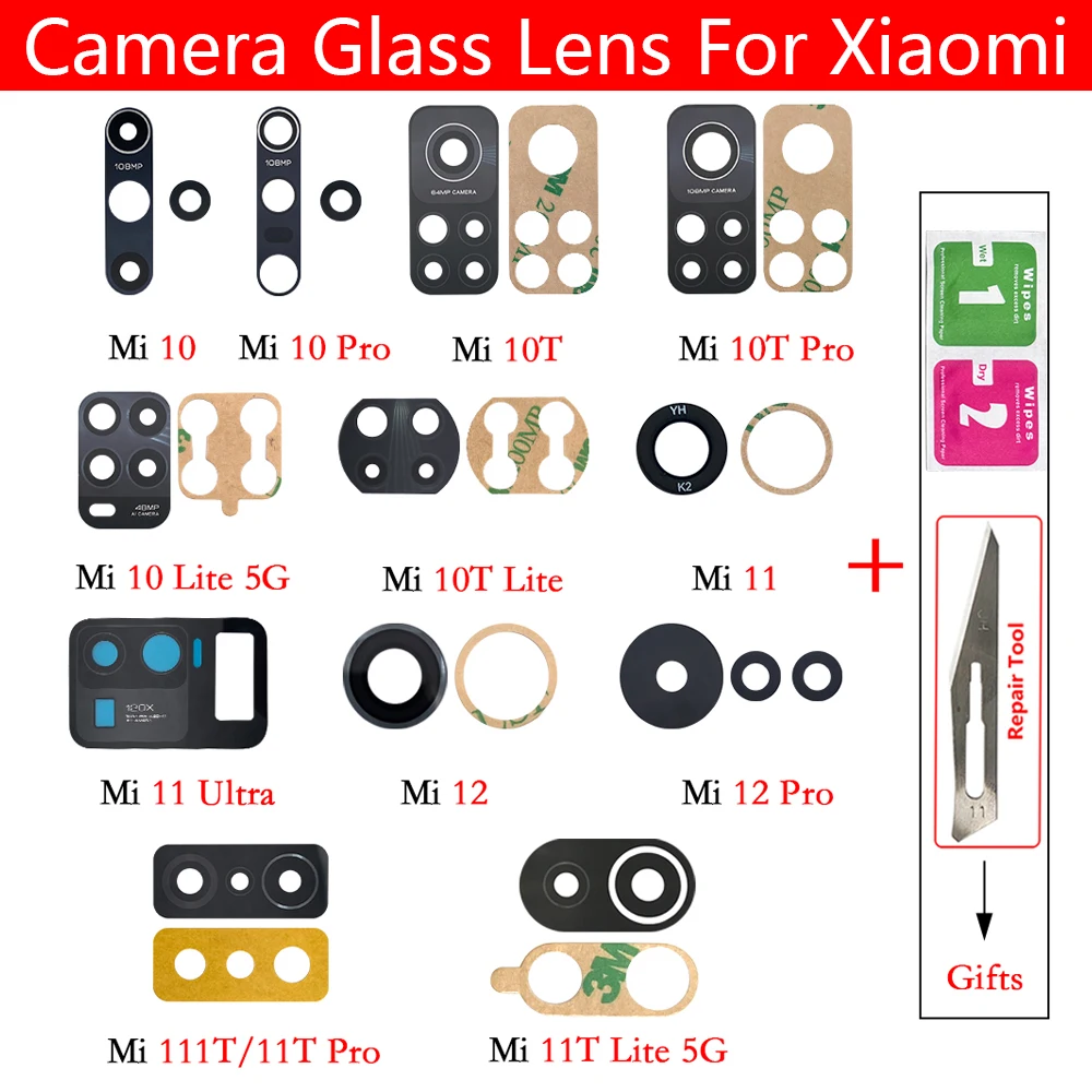 

Rear Back Camera Glass Lens For Xiaomi Mi 12 11T 10 10T 11 Lite Pro Ultra Camera Glass With Adhesive Glue Lens Repair Tool Parts