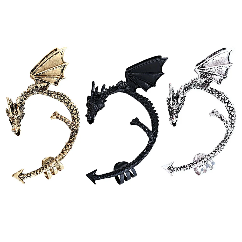 

3 Pcs Earrings Punk Clips Cuff Wrap Gothic Alloy Non Piercing