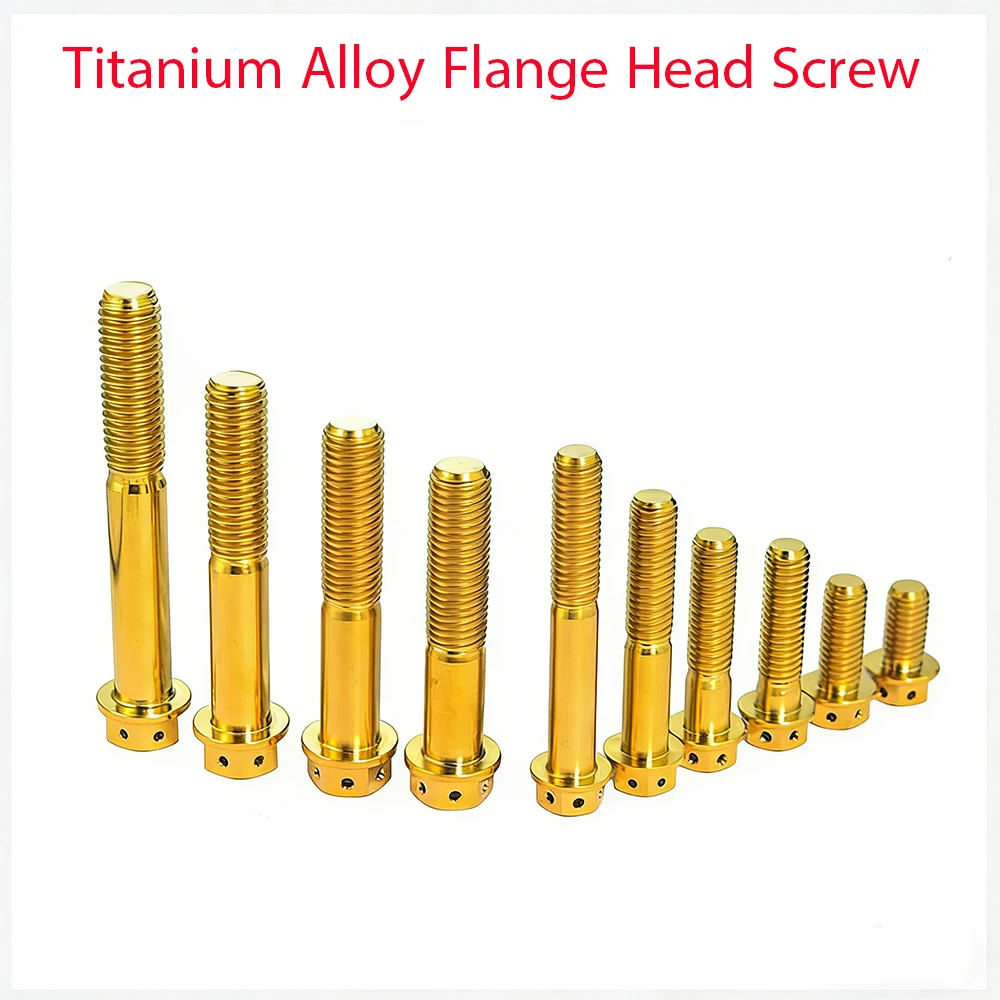 Golden Titanium Alloy Flange Head Screw M8/M10×15 20 25 30 35 40-90mm Hexagon Head  Hollow Motorcycle Modification Bolt Fastener