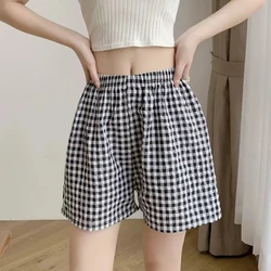 Y2K Plaid Shorts Women Summer Casual Fashion High Waist Wide Leg Shorts Korean All Match Sweet Simple Printed Shorts Female New