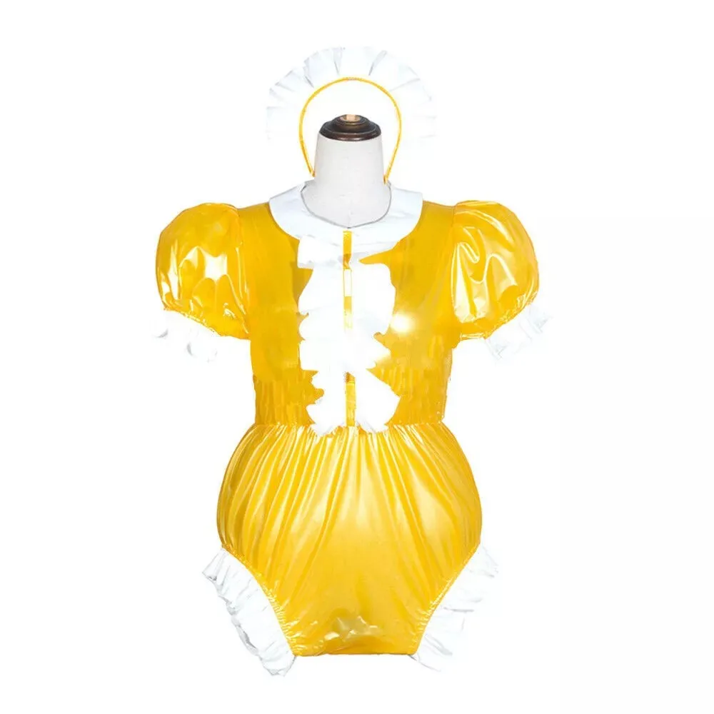 

Sissy Girl Yellow Pvc lockable dress French maid cosplay Costumes Tailor-made