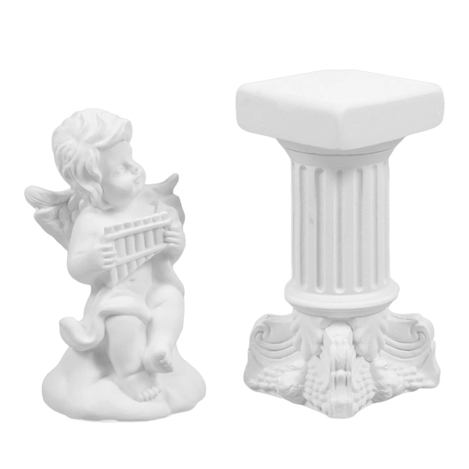1Set Roman Column Angel Statue Mini Resin Sculpture Desktop Decor Small Lightweight Art Ornament Resin Angel Statue