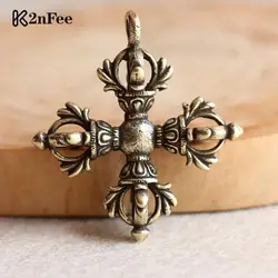 Cross Vajra Brass Car Key Chain Pendant Bodhi Beads Motorcycle Keychain Rope Hangings Buddhism Dharma Handmade Woven Lanyard