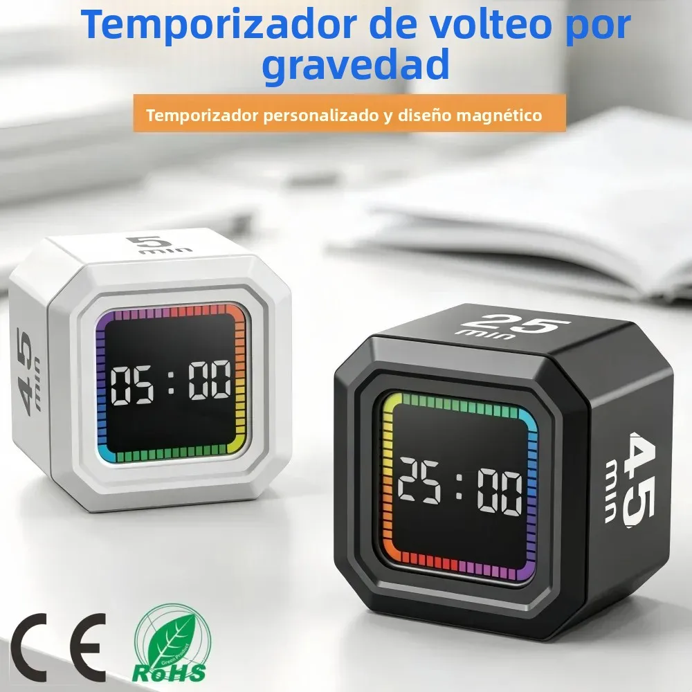 Cubo Temporizador Pomodoro con Gravedad, Reloj Visual de Cuenta Regresiva para Estudio, Trabajo, Oficina, Escritorio, Herramienta Silenciosa de Gestión del Tiempo, Recargable