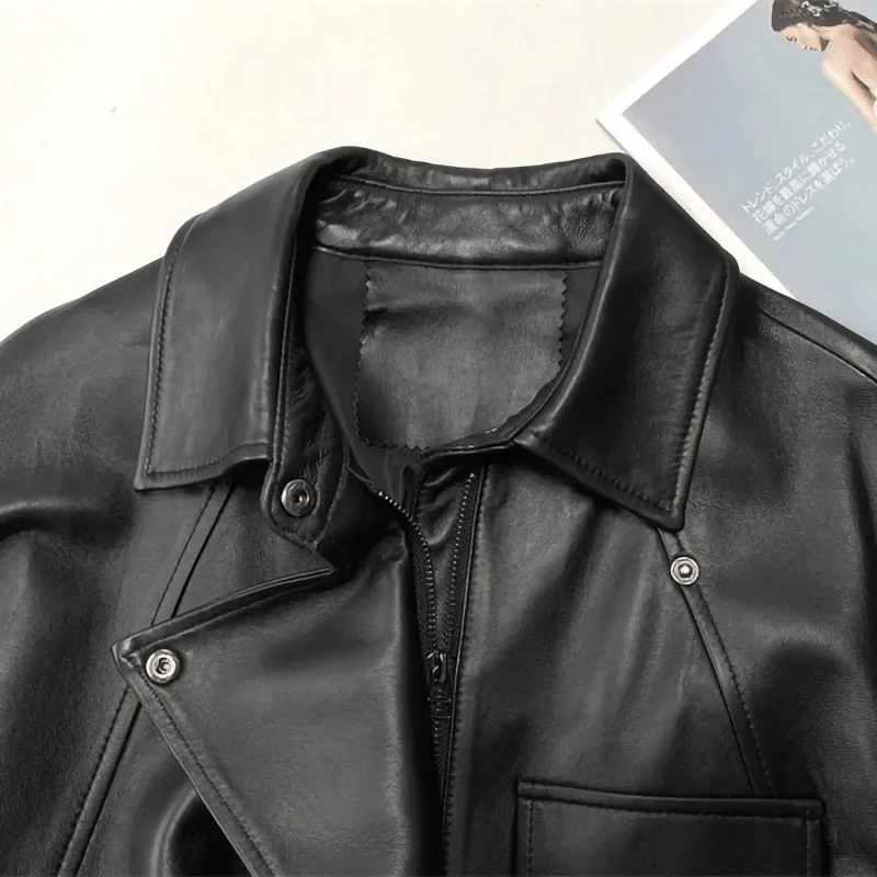 Gabardina de cuero auténtico para mujer, chaquetas largas de piel de oveja auténtica, nuevo diseño