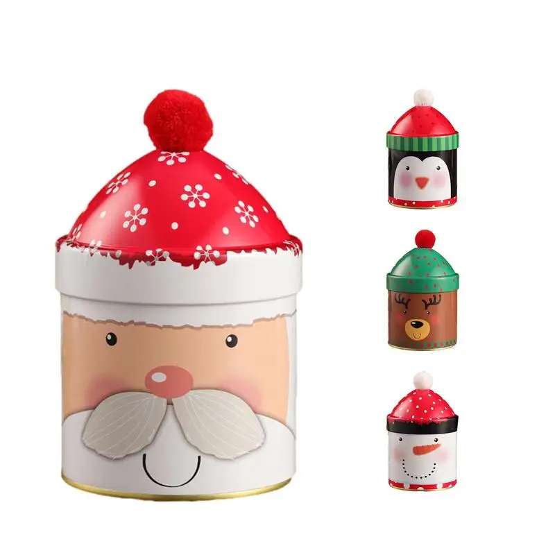 Christmas Candy Tin Box Iron Storage Can Santa Claus Snowman Penguin Deer Candy Cans Biscuit Flower Tea Can Gift Storage Box