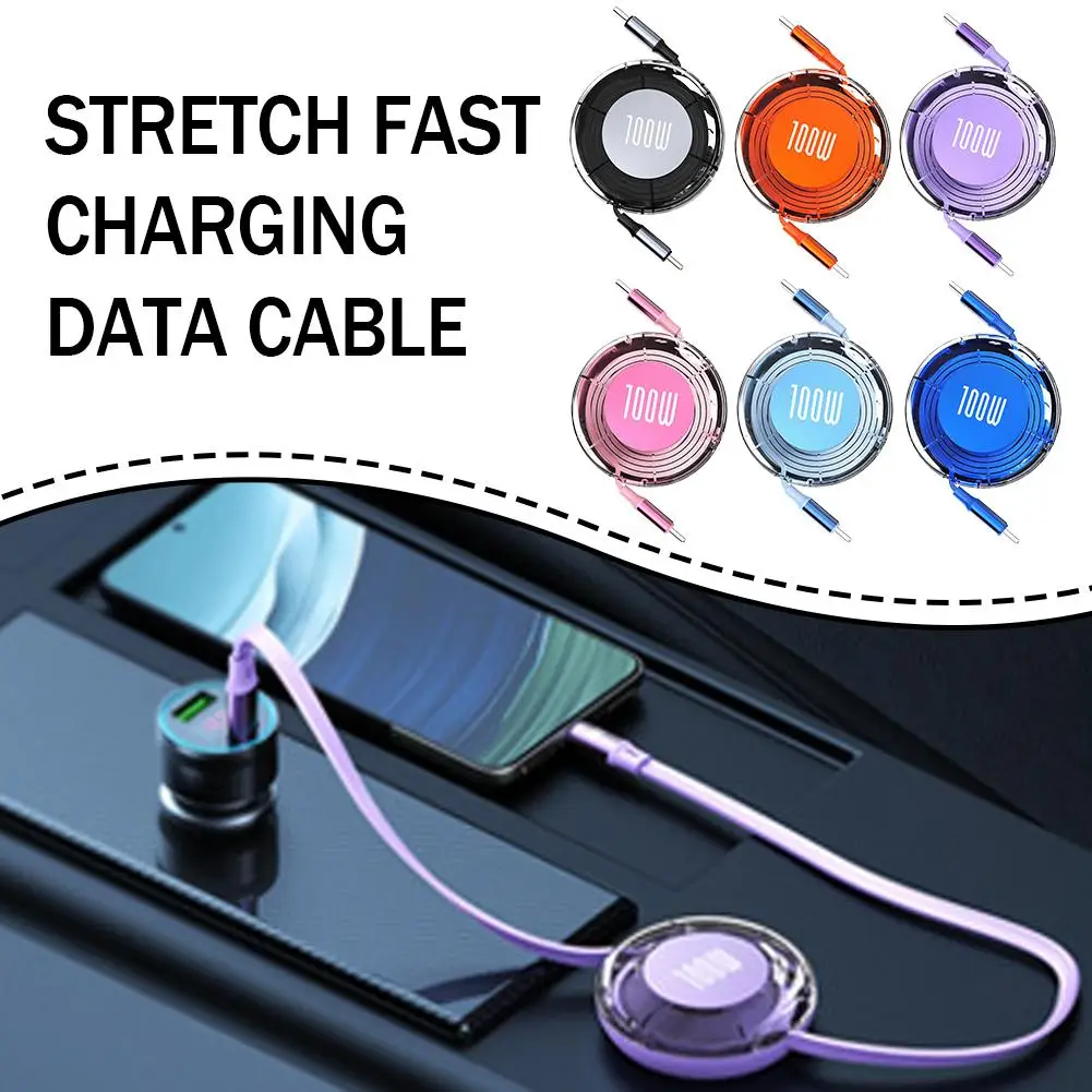 Retractable PD 100W Cable High-Speed Charging Phone Cable  Biaxial Stretching USB Type C to Type C Data Cable