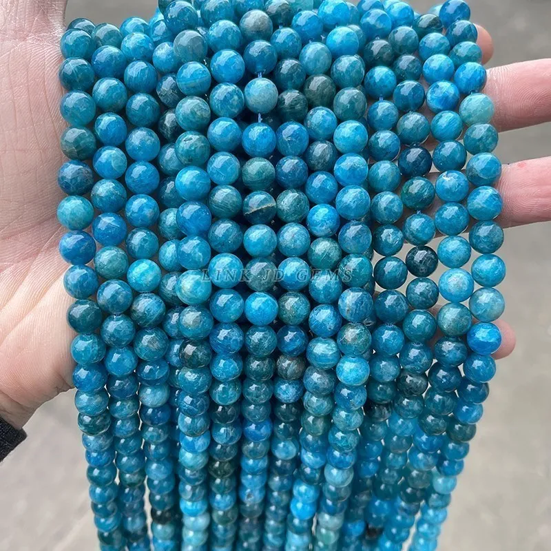 3A Quality Natural Blue Apatite Beads Round Loose Spacer Bead for Jewelry Making DIY Charm Bracelet Accessroy 6 8 10mm 15\