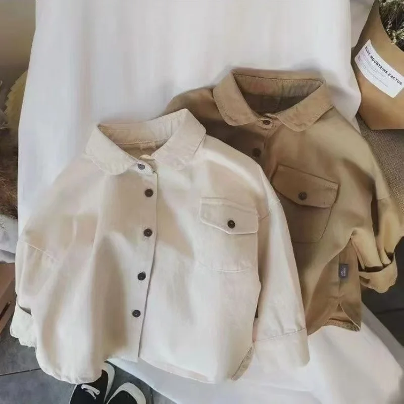 

Children's Shirt 2025 Spring Children's Wear Boy Korean Version Outside Wear A Solid Color Shirt Baby Casual Long-sleeved Coat