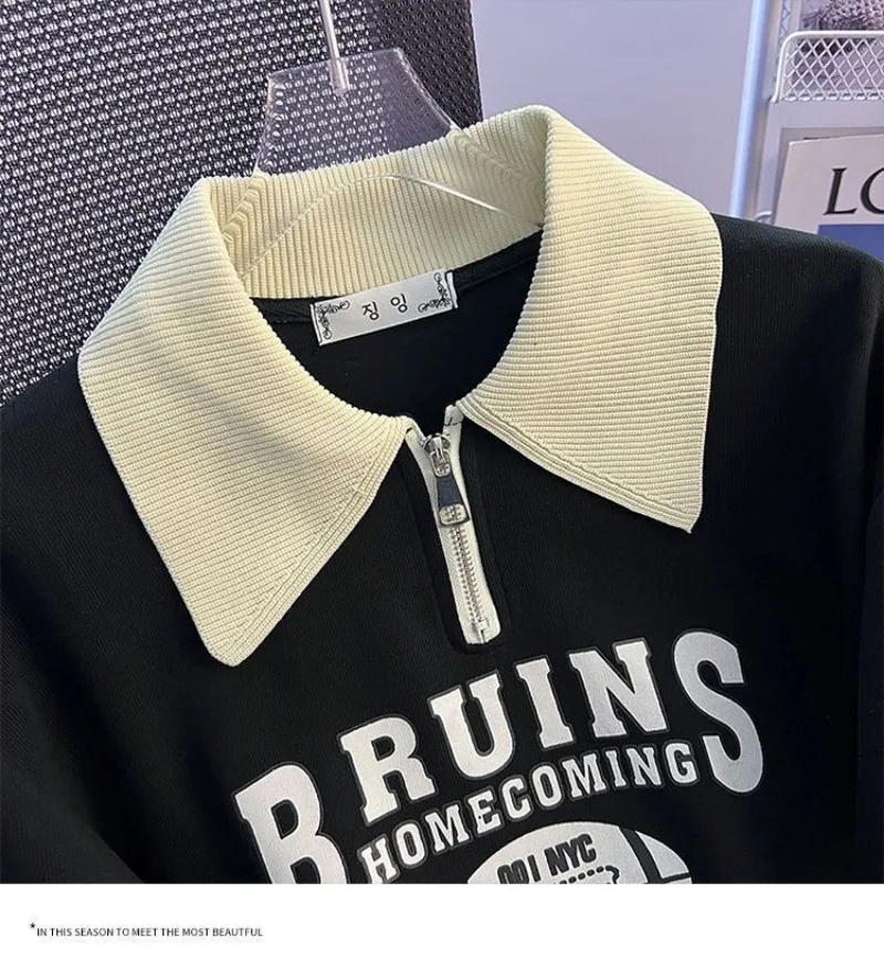 New Autumn Women Streetwear Tops POLO Shirt Clothes for Teens Hip Hop Vintage Green Spaceship Letter Badge Printed Sweatshirt