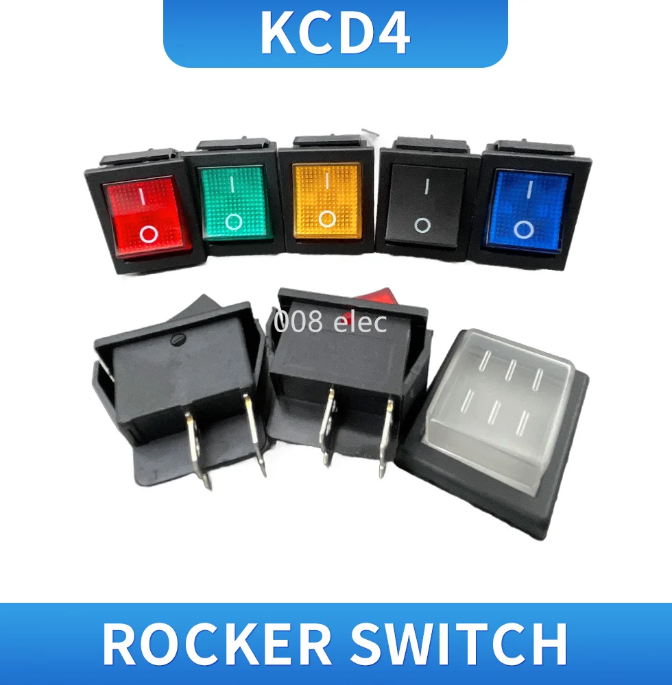 5Pcs Rast Rocker Switch Power Schalter I/O 4 Pins mit Licht 16A 250VAC 20A 125VAC KCD4