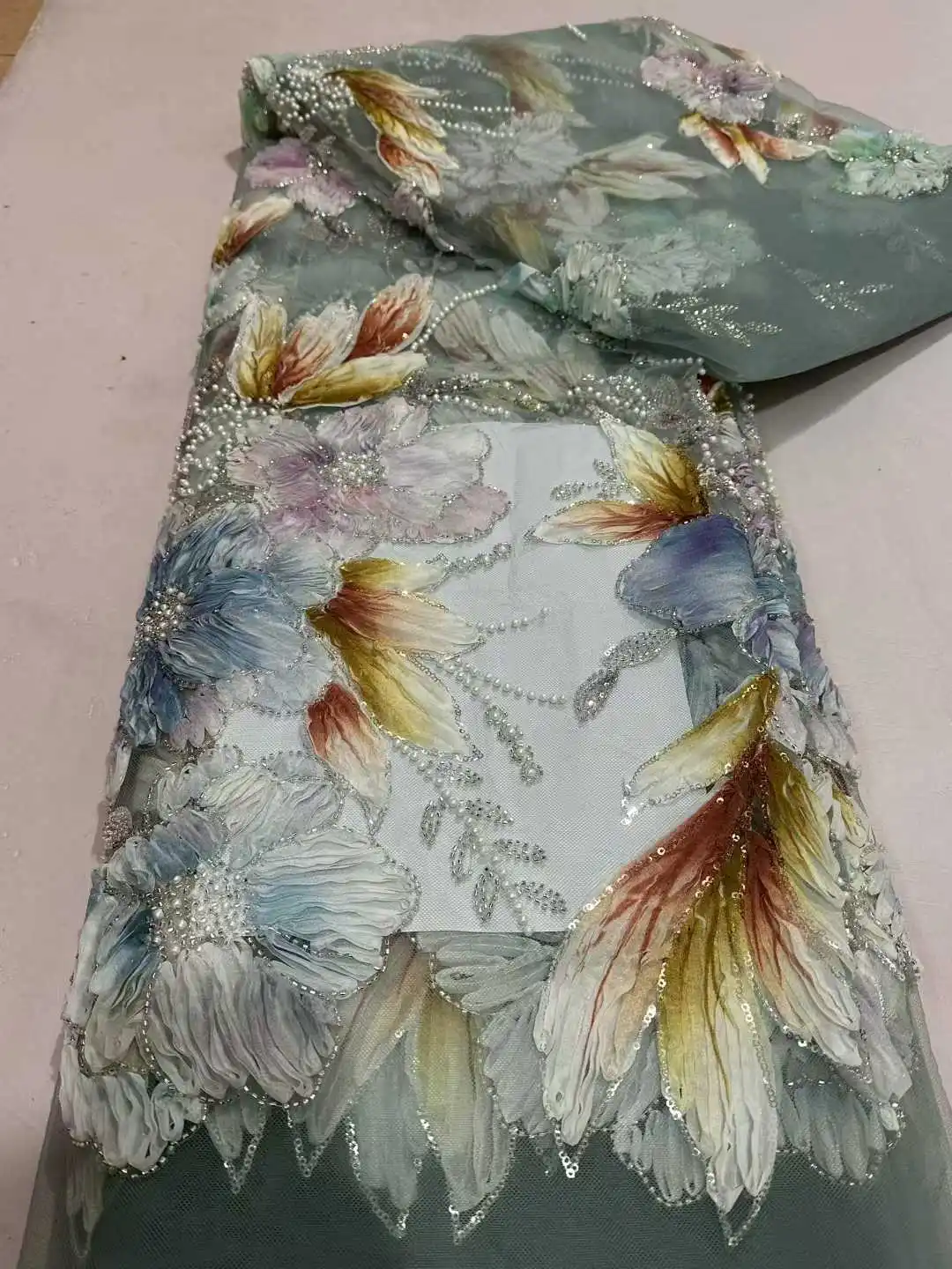 

Кружевная ткань McCarthy 5Y Burnt Green с бисером, роскошное кружево, высококачественные кружевные ткани с бисером и пайетками для шитья, коллекция 2026