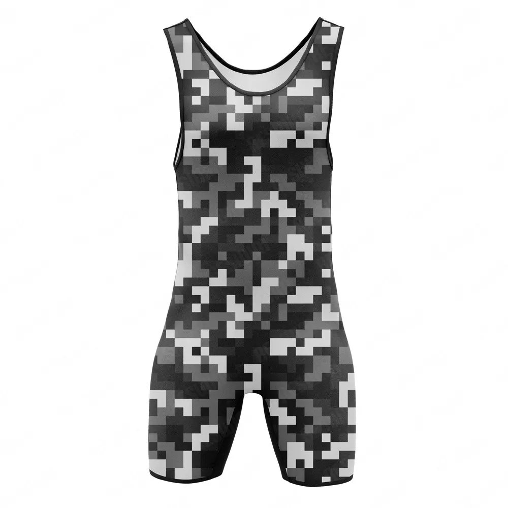 Camouflage Wrestling Singlet Suit Fitness One Piece Sleeveless Leotard Skinsuit Men's Outfit GYM Triathlon PowerLifting Bodysuit