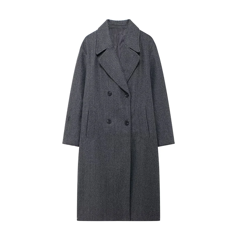 Vintage Women's Striped Woolen Overcoat Long Sleeve Fashion Lapel