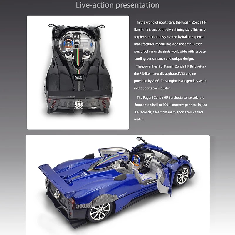 1/24 Zonda HP Barchetta Alloy Sports Car Diecasts Metal fast furious Supercar Pull Back Sound Light Collectibles Kids Gifts